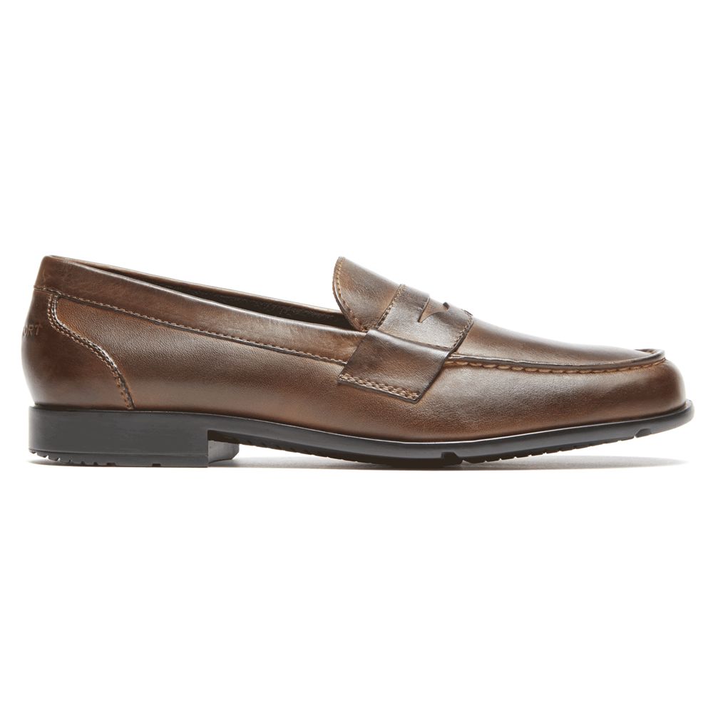 Rockport Classic Penny Slip-Ons - Mens Loafers - Dark Brown - NZ (CTM-102754)